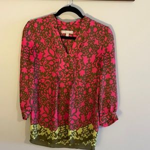 Banana Republic blouse size sm pink, tan and lime floral pattern